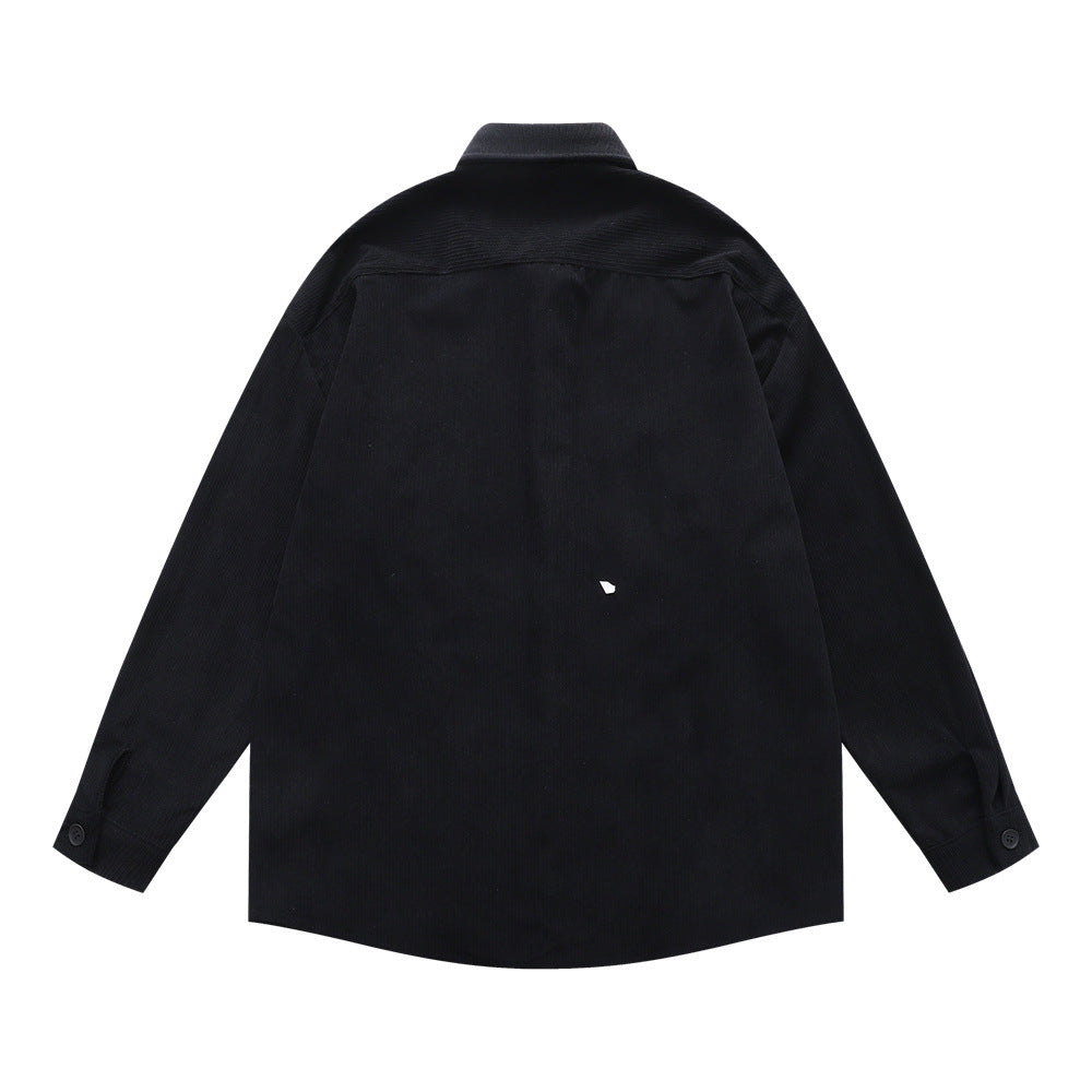 Vintage Men's Shirt, Turn-down Collar, Stripe Embroidery, Long Sleeve, Casual Loose Fit, Fashionable Outerwear Top