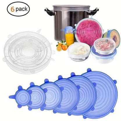🍲🔥 Reusable Stretchable Silicone Bowl Lid, 6pcs Stretch Leak Proof Lids for, Round Bowl Cover, Food Cover, Kitchen Gadgets, Meal Prep Containers Lid
