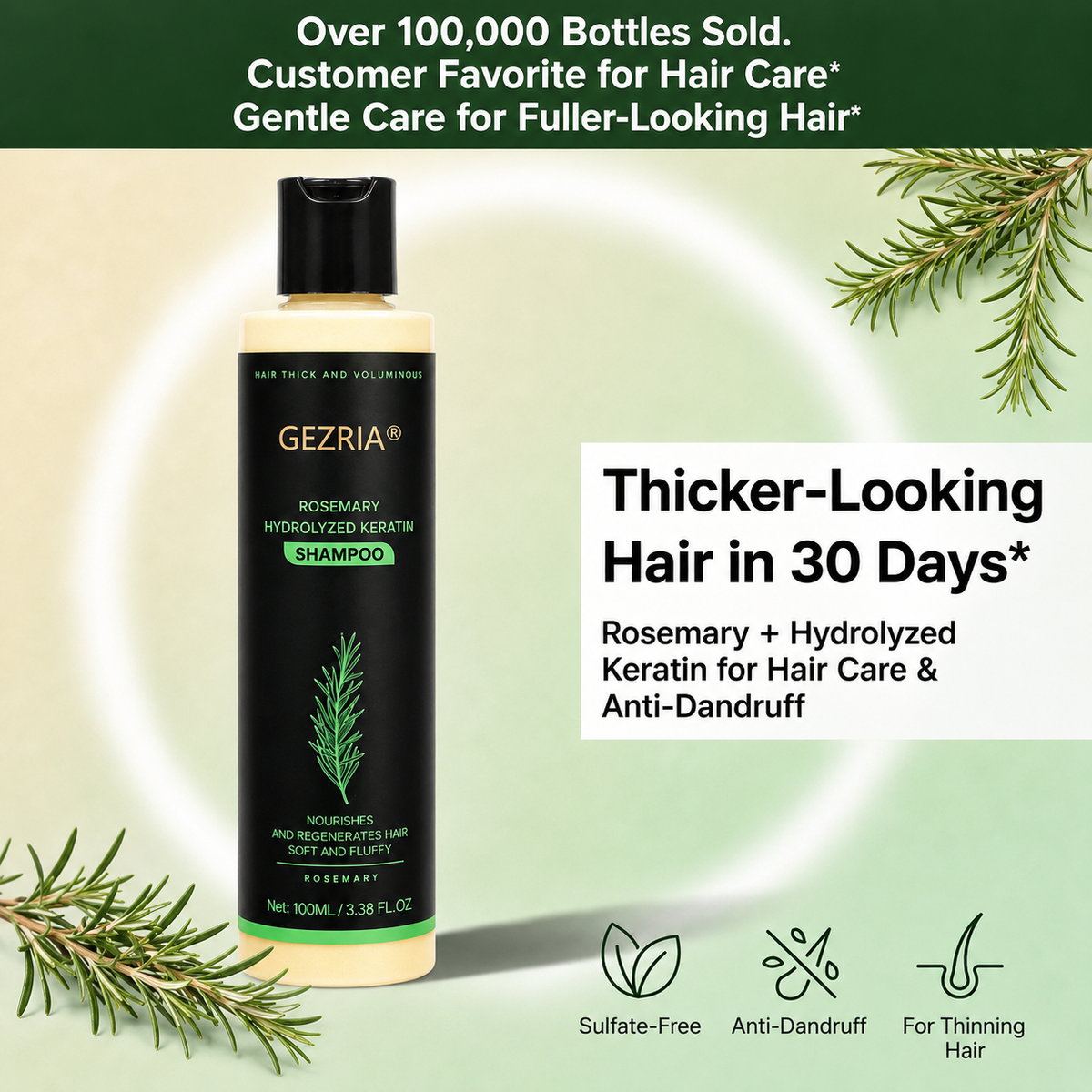 🏆🌿LAST DAY 50% OFF——GEZRIA® Official -Size Rosemary Keratin Scalp Shampoo| Full-size scalp care for thicker-looking, stronger-feeling hair