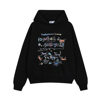 Style Men's Hoodie with Cartoon Dog Print, Casual Loose Fit Sweatshirt Outerwear Top