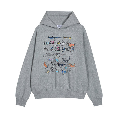 Style Men's Hoodie with Cartoon Dog Print, Casual Loose Fit Sweatshirt Outerwear Top