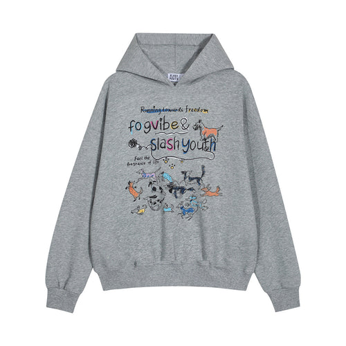 Style Men's Hoodie with Cartoon Dog Print, Casual Loose Fit Sweatshirt Outerwear Top