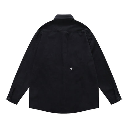 Vintage Men's Shirt, Turn-down Collar, Stripe Embroidery, Long Sleeve, Casual Loose Fit, Fashionable Outerwear Top