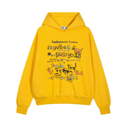 Style Men's Hoodie with Cartoon Dog Print, Casual Loose Fit Sweatshirt Outerwear Top