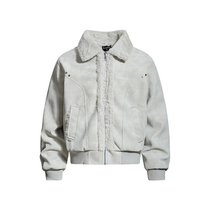 Street Style Men's Cotton Coat, Turn-Down Collar, PU Leather Panelled, Casual Loose Fit, All-Match Outerwear Jacket