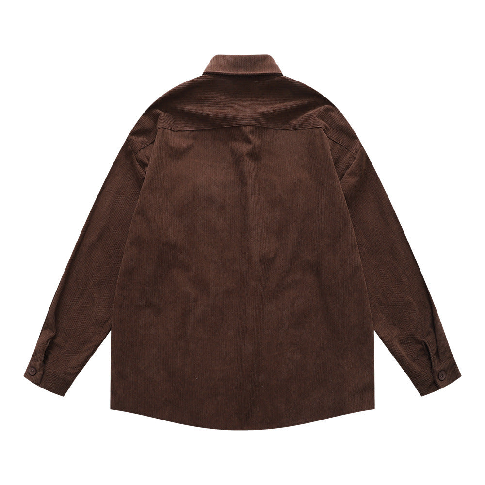 Vintage Men's Shirt, Turn-down Collar, Stripe Embroidery, Long Sleeve, Casual Loose Fit, Fashionable Outerwear Top