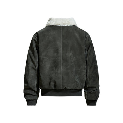 Street Style Men's Cotton Coat, Turn-Down Collar, PU Leather Panelled, Casual Loose Fit, All-Match Outerwear Jacket