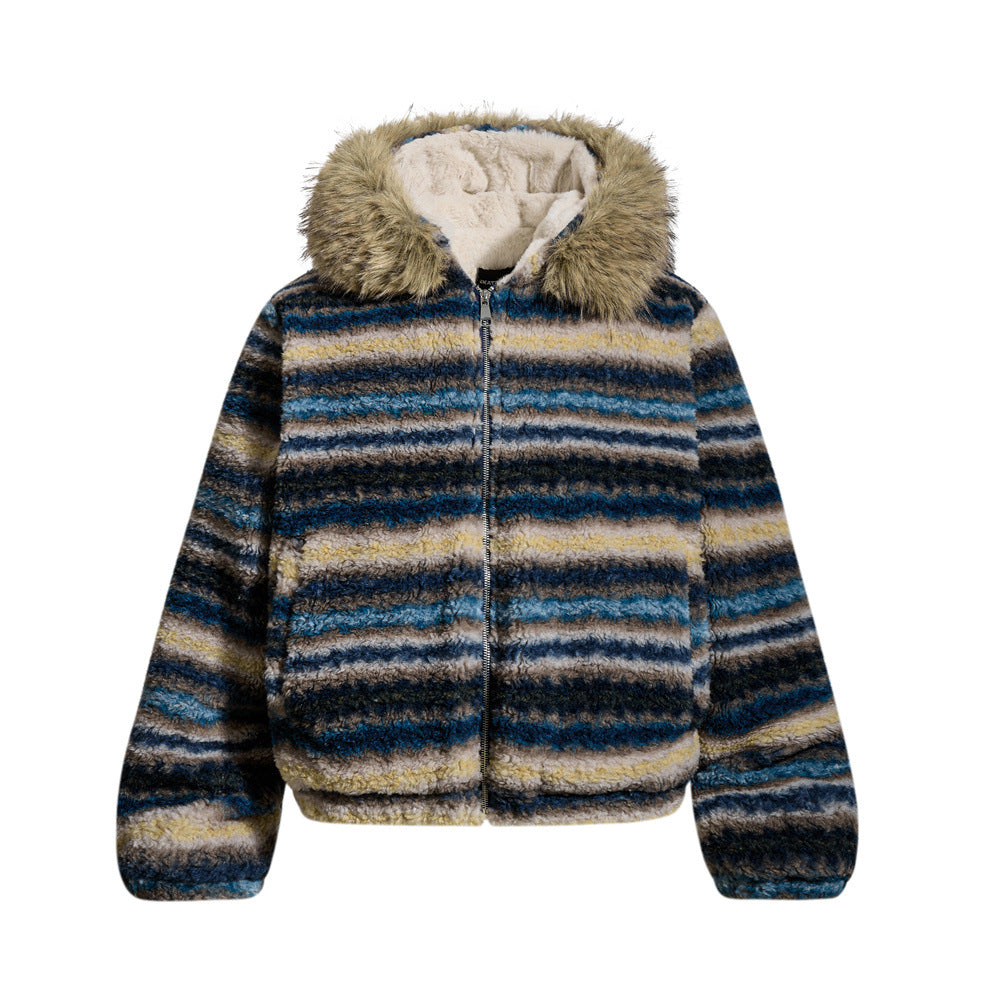 Retro Men's Cotton Coat with Detachable Hooded Fur Collar, Loose Fit Outerwear Jacket