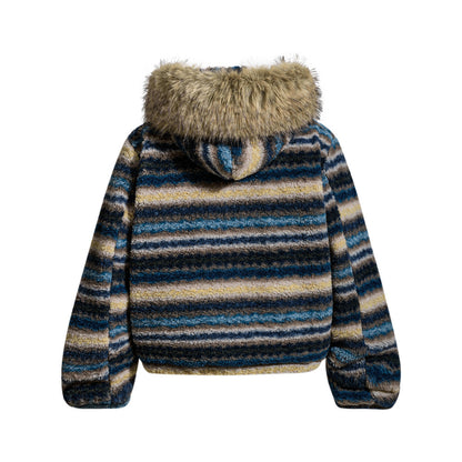 Retro Men's Cotton Coat with Detachable Hooded Fur Collar, Loose Fit Outerwear Jacket