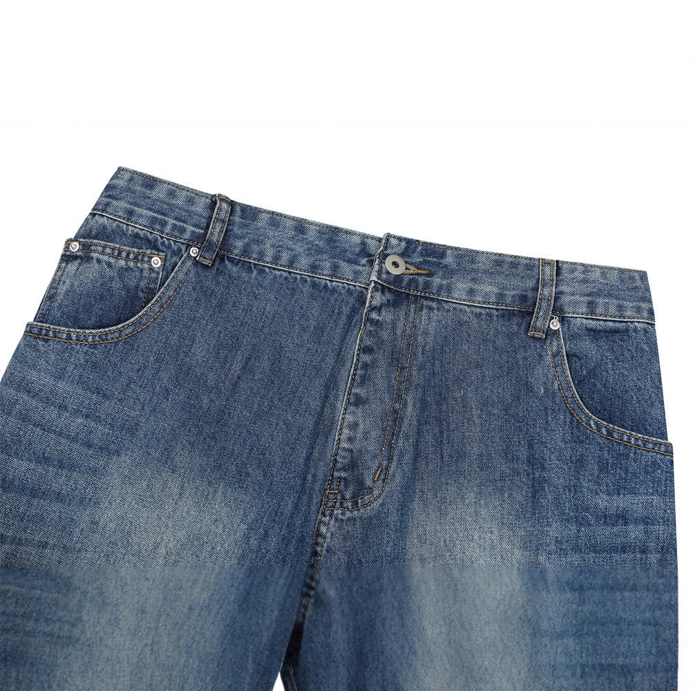 Vintage Men's Jeans, Distressed Patchwork Knife Cut Pants, Casual Loose Fit, Men's Bottoms