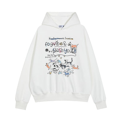 Style Men's Hoodie with Cartoon Dog Print, Casual Loose Fit Sweatshirt Outerwear Top