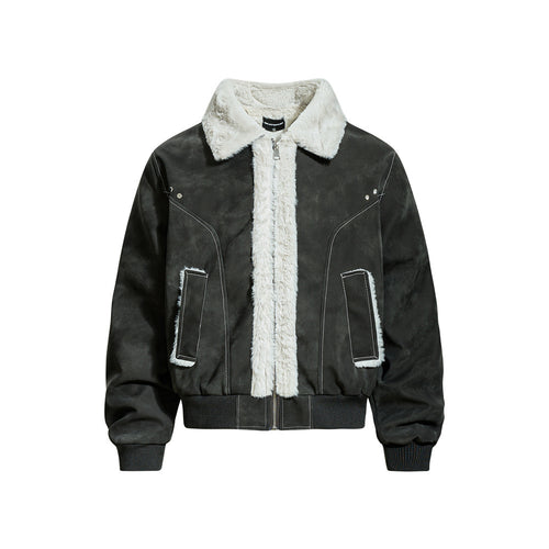 Street Style Men's Cotton Coat, Turn-Down Collar, PU Leather Panelled, Casual Loose Fit, All-Match Outerwear Jacket