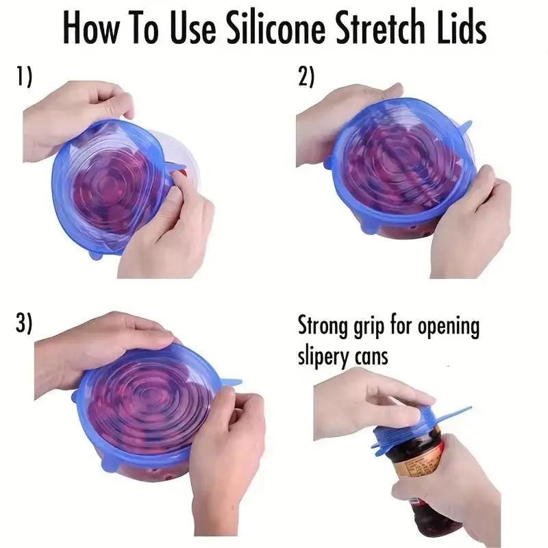 🍲🔥 Reusable Stretchable Silicone Bowl Lid, 6pcs Stretch Leak Proof Lids for, Round Bowl Cover, Food Cover, Kitchen Gadgets, Meal Prep Containers Lid